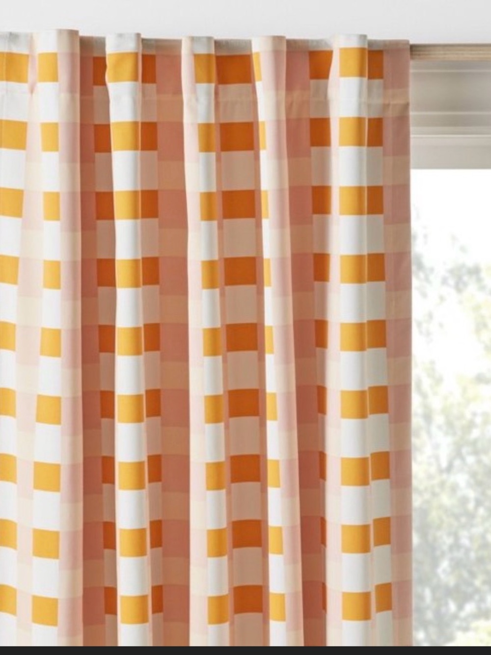 42”Wx84”L Pillowfort Checkered Blackout Kids Curtain - Orange & Pink w/Panel NWT